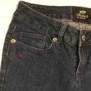 Akademiks Women's Slim Jeans Dark Blue w/ Purple Stitching on Pockets Size 26